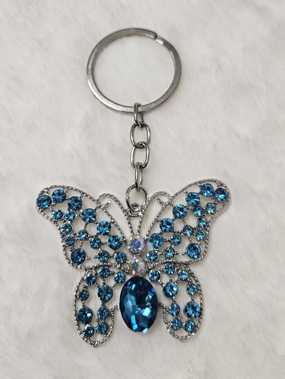 NWT Teal Rhinestone Butterfly Purse Charm Keychain